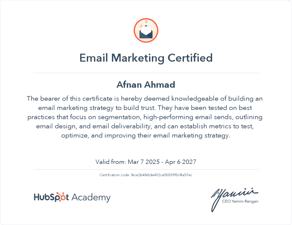 Email Marketing Certificate By HubSpot